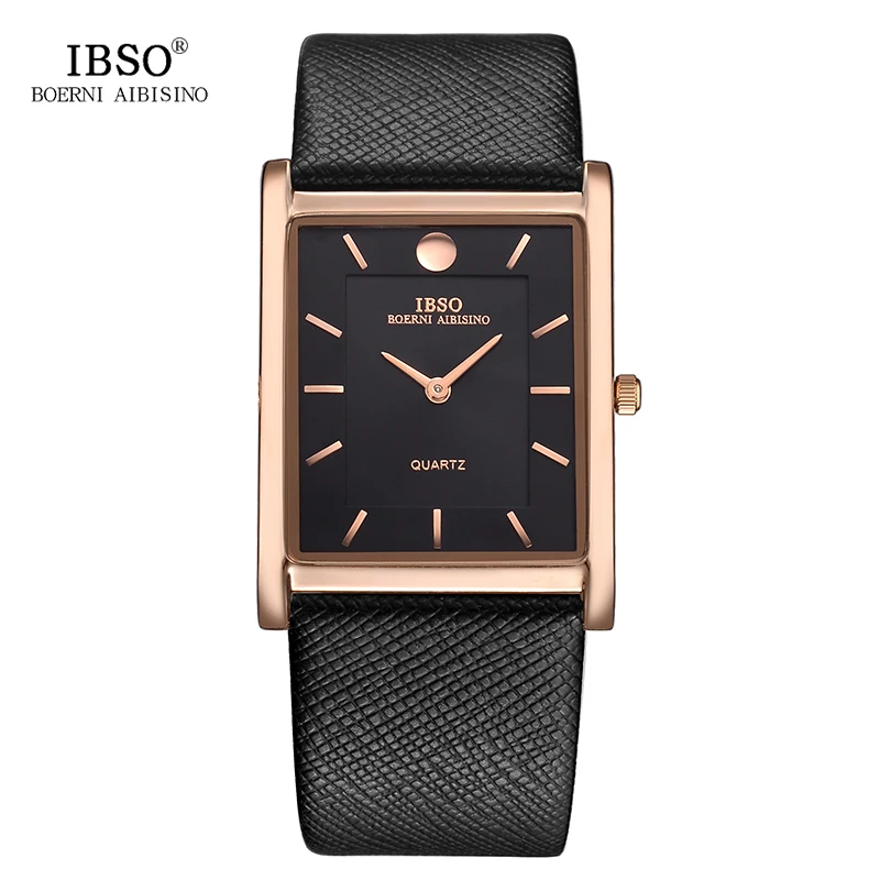 

IBSO Ultra-Thin Rectangle Dial Men Watches Soft Leather Strap Quartz Wristwatch Classic Business Watch Men Relogio Masculino