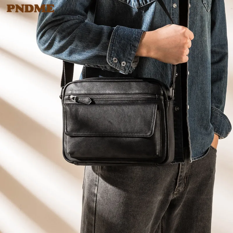 PNDME casual high-quality genuine leather men's tablet messenger bag designer original natural real cowhide black shoulder bag
PNDME casual high-quality genuine leather men's tablet messenger bag designer original natural real cowhide black shoulder bag