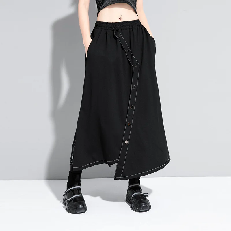 Irregular Button Patchwork Skirt Women New Black High Elastic Waist Fashion Split Loose Casual Midi Skirts Spring Autumn 2020
Irregular Button Patchwork Skirt Women New Black High Elastic Waist Fashion Split Loose Casual Midi Skirts Spring Autumn 2020