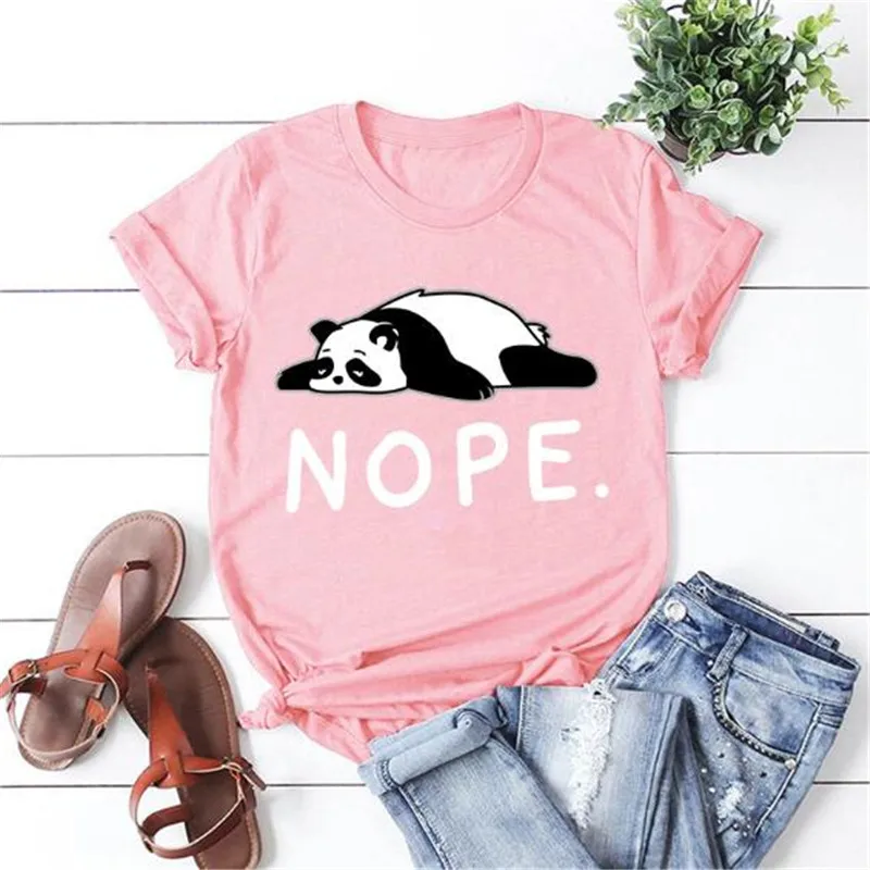Women Summer T shirt Cotton Plus Size S-5XL Cute Lazy Panda Nope Print Short Sleeve Female Casual Loose t-shirt Ladies Top Tees
Women Summer T shirt Cotton Plus Size S-5XL Cute Lazy Panda Nope Print Short Sleeve Female Casual Loose t-shirt Ladies Top Tees