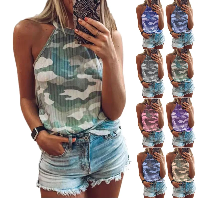Women's Tops Sleeveless Summer Tanks Women Fashion Camouflage Print Sleeveless Halterneck Top
Women's Tops Sleeveless Summer Tanks Women Fashion Camouflage Print Sleeveless Halterneck Top