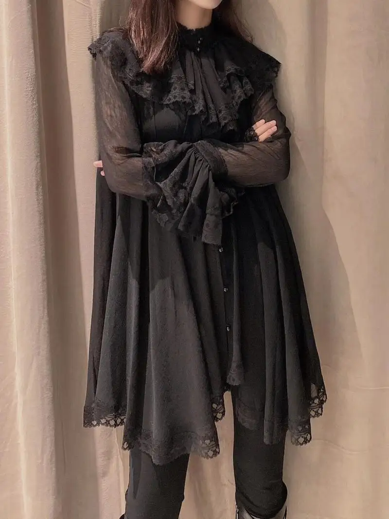 2021 Spring New Women's Lace Patchwork Chiffon Long Sleeved Single-Breasted Stand Collar Ruffled Solid Color Shirt Dress
2021 Spring New Women's Lace Patchwork Chiffon Long Sleeved Single-Breasted Stand Collar Ruffled Solid Color Shirt Dress