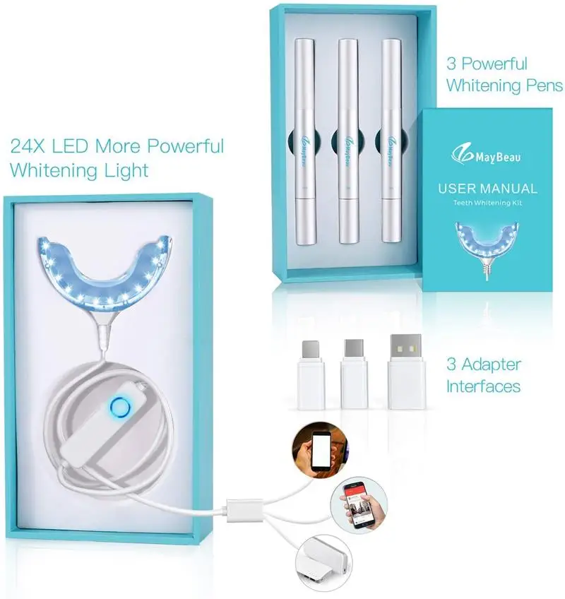 Teeth Whitening Kit with 24-LEDs Light Tooth Whitening Light with 3 Non-Sensitive Non-Peroxide Teeth Whitening Gel Pen for Home
Teeth Whitening Kit with 24-LEDs Light Tooth Whitening Light with 3 Non-Sensitive Non-Peroxide Teeth Whitening Gel Pen for Home