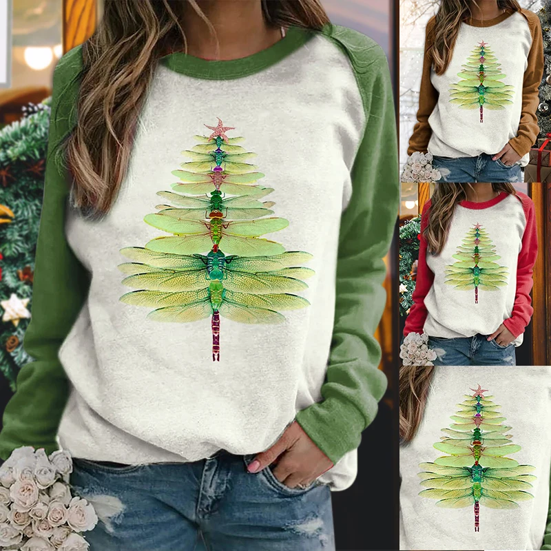 Women Dragonfly Christmas Tree Print Sweatshirt Casual Top Long Sleeve Round Neck Pullover For Christmas Party Celebration jlrr
Women Dragonfly Christmas Tree Print Sweatshirt Casual Top Long Sleeve Round Neck Pullover For Christmas Party Celebration jlrr