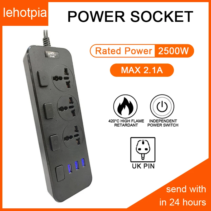 Lehotpia Power Strip EU/US/UK Plug Adapter 2M Cable Electrical Socket USB Ports for Home Office Surge Protector Network Filter
Lehotpia Power Strip EU/US/UK Plug Adapter 2M Cable Electrical Socket USB Ports for Home Office Surge Protector Network Filter