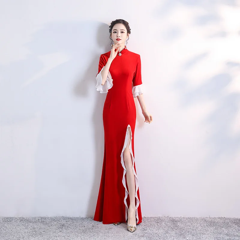 Mermaid Velour Bodycon Chinese Dress Sexy High Split Mandarin Collar Cheongsams Red Bride Wedding Gown Vestidos Customized Qipao
Mermaid Velour Bodycon Chinese Dress Sexy High Split Mandarin Collar Cheongsams Red Bride Wedding Gown Vestidos Customized Qipao