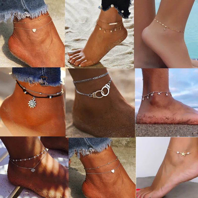 New Trendy Boho Style Handcuffs Anklets for Women Women's Star Heart Foot Ankle Bracelet on The Leg Chain Jewelry Accessories 
New Trendy Boho Style Handcuffs Anklets for Women Women's Star Heart Foot Ankle Bracelet on The Leg Chain Jewelry Accessories