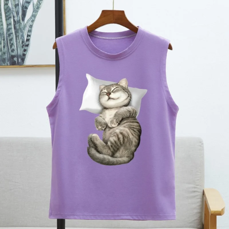 Fashion Cute Sleeping Cat Women T-shirt Summer Sleeveless Vest Casual Ladies T-shirt Women Tops Vogue Kawaii Blue Oversize Shirt
Fashion Cute Sleeping Cat Women T-shirt Summer Sleeveless Vest Casual Ladies T-shirt Women Tops Vogue Kawaii Blue Oversize Shirt