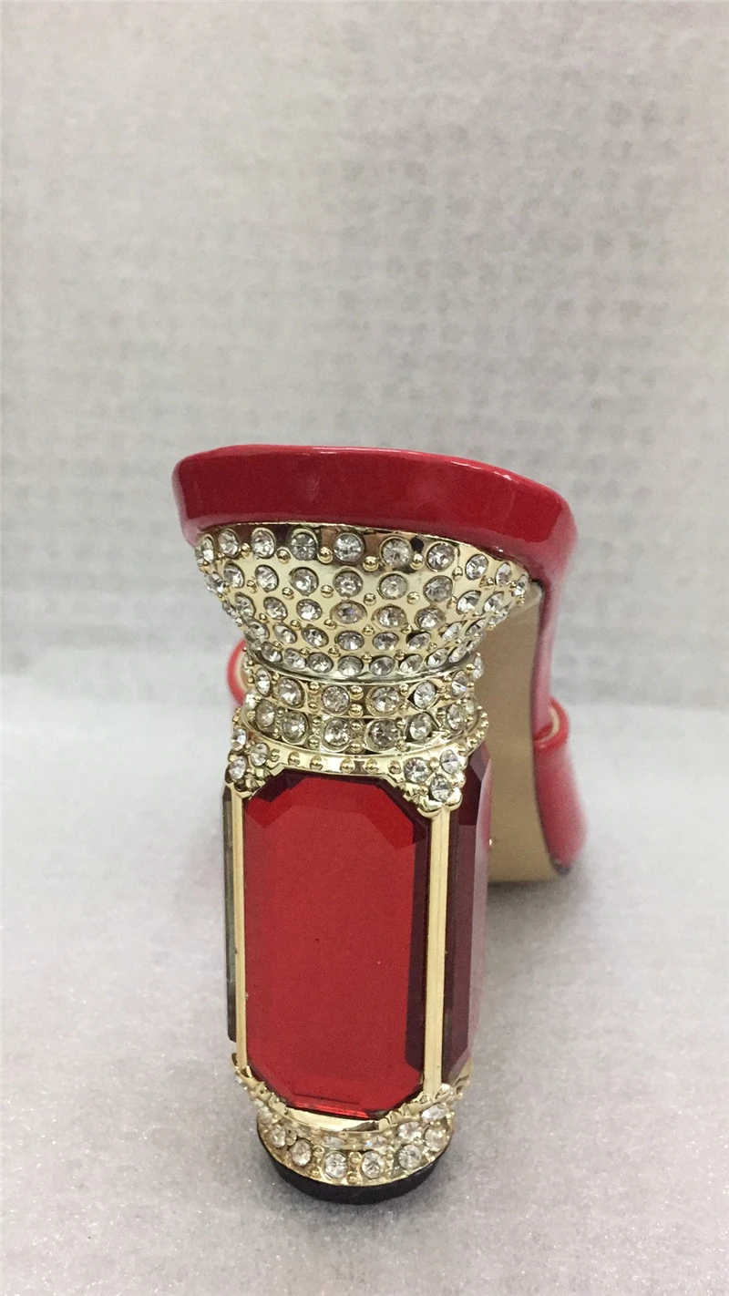 Bright Red Patent Leather High Heel Shoes Woman Jeweled Rhinestone Diamond Heel Peep Toes High Heel Slippers Women
Bright Red Patent Leather High Heel Shoes Woman Jeweled Rhinestone Diamond Heel Peep Toes High Heel Slippers Women