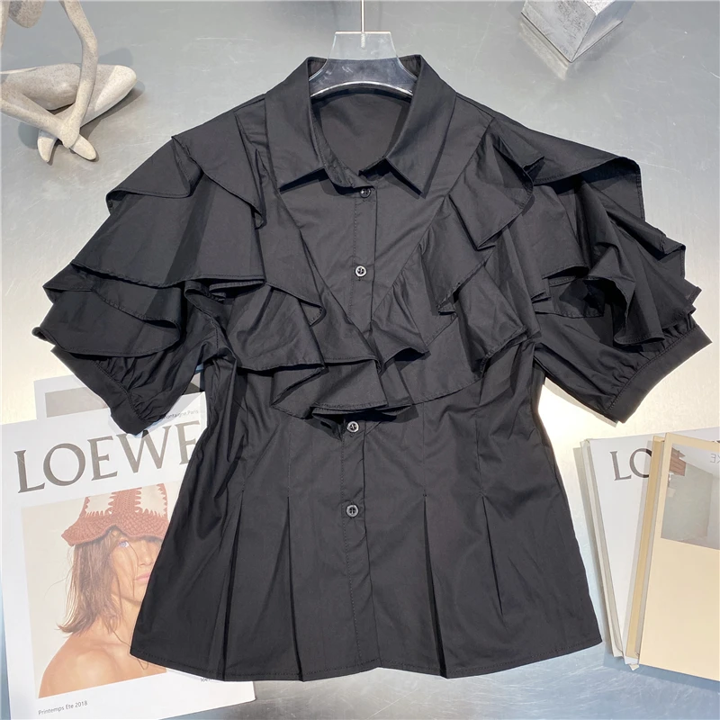 French Retro Multi-Layer Lace Collar Shirt for Women 2021 Summer Slim Fit Puff Short Sleeve Blouse Fashion Simple Elegant Tops 
French Retro Multi-Layer Lace Collar Shirt for Women 2021 Summer Slim Fit Puff Short Sleeve Blouse Fashion Simple Elegant Tops