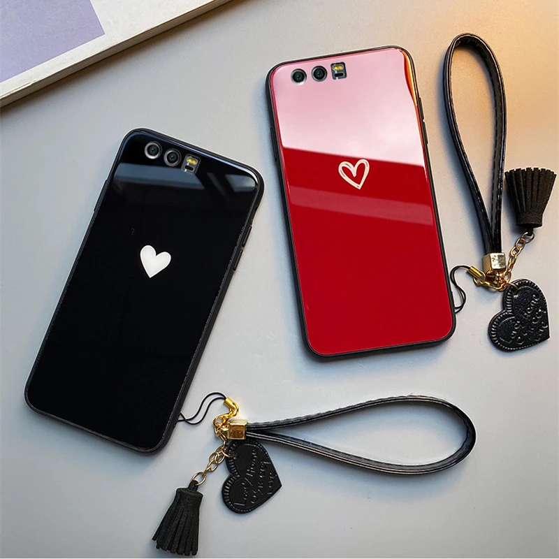 

For OPPO A59 A39 A57 A1 A73 A79 A83 Case Free strap Red Black Heart Hard Glass Cover For OPPO A7X A77 A37 A33 phone Casing