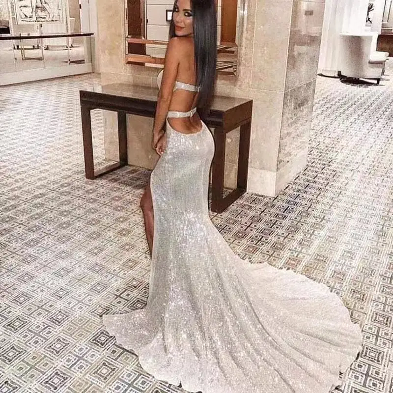 Women's tube top sequined fishtail mopping dress super flash party prom dress women
Women's tube top sequined fishtail mopping dress super flash party prom dress women