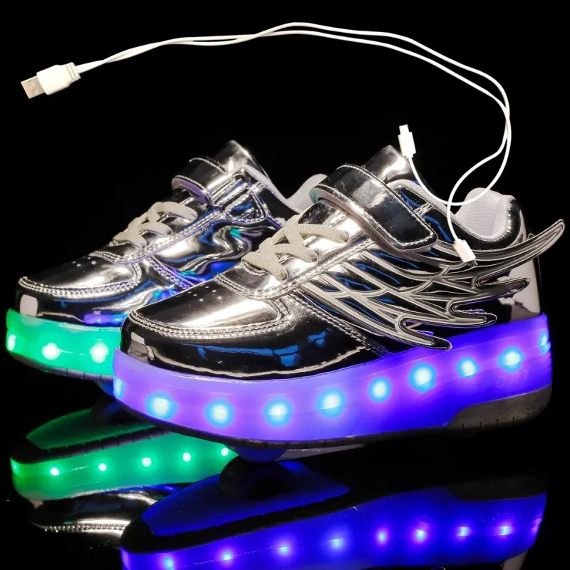 Children Two Wheels Luminous Glowing Sneakers Black Gold Led Light Roller Skate Shoes Kids Led Shoes Boys Girls USB Charging
Children Two Wheels Luminous Glowing Sneakers Black Gold Led Light Roller Skate Shoes Kids Led Shoes Boys Girls USB Charging