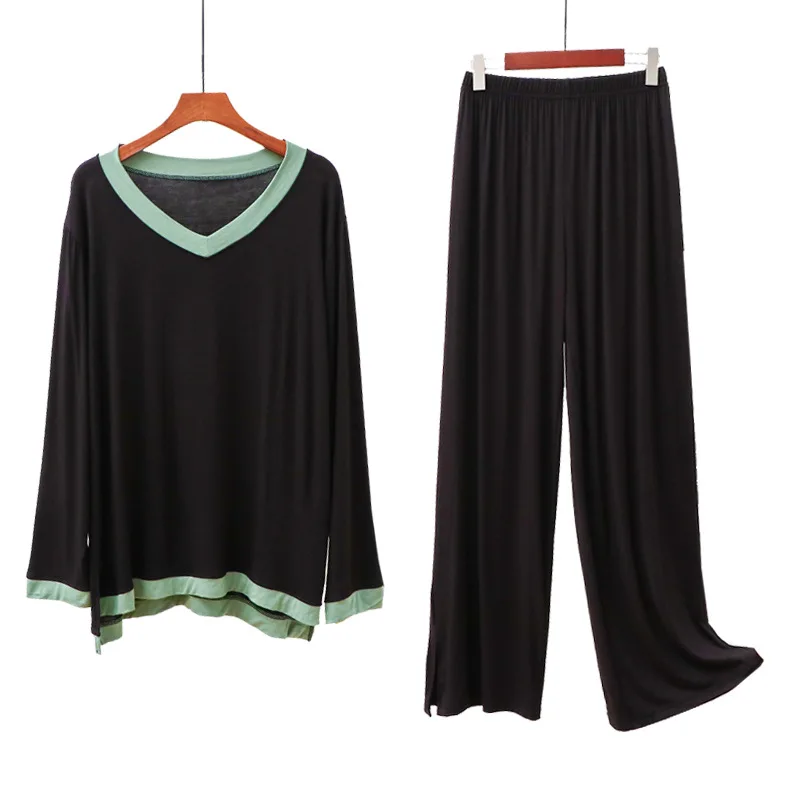 NEW Spring Women's Loose Size Modal V-neck Color Contrast Home Suit Long Sleeve Wide Leg Pants Pajamas Suit Can Be Worn Outside
NEW Spring Women's Loose Size Modal V-neck Color Contrast Home Suit Long Sleeve Wide Leg Pants Pajamas Suit Can Be Worn Outside