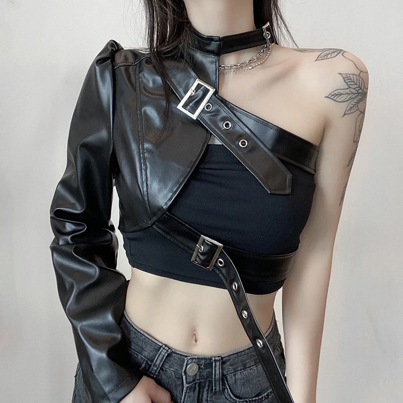 Женская куртка из искусственной кожи Goth, черная укороченная куртка на одно плечо с металлическими пуговицами, уличная Готическая куртка в с...
Женская куртка из искусственной кожи Goth, черная укороченная куртка на одно плечо с металлическими пуговицами, уличная Готическая куртка в с...