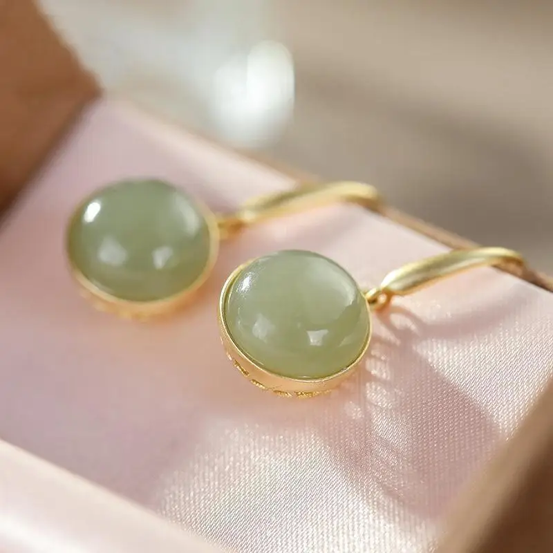 S925 Sterling Silver Earrings Women's Korean-Style Elegant Ear Hook Pendant Retro Ethnic Style Ear Studs Hetian Gray Jade Earrin
S925 Sterling Silver Earrings Women's Korean-Style Elegant Ear Hook Pendant Retro Ethnic Style Ear Studs Hetian Gray Jade Earrin