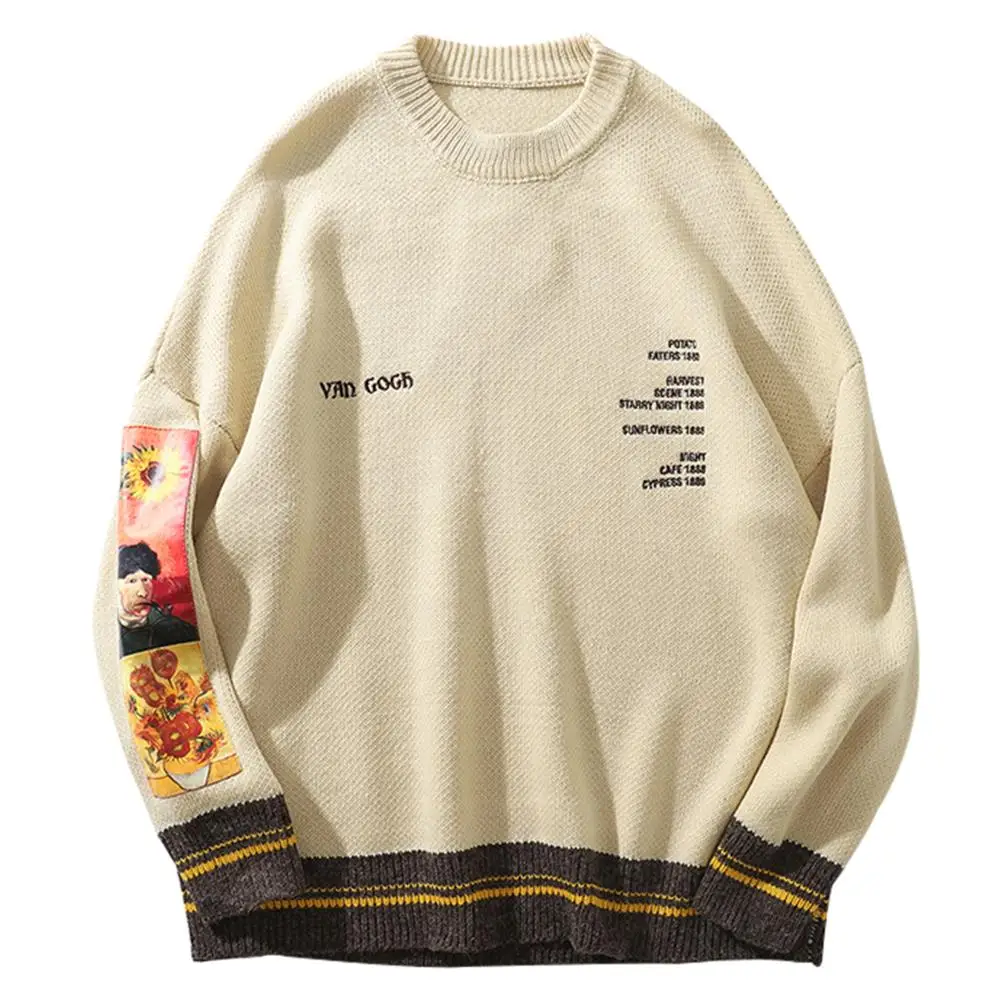 New Hip Hop Sweater Pullover Men Van Gogh Painting Embroidery Knitted Sweater Harajuku Streetwear Tops Casual Pullover Male
New Hip Hop Sweater Pullover Men Van Gogh Painting Embroidery Knitted Sweater Harajuku Streetwear Tops Casual Pullover Male