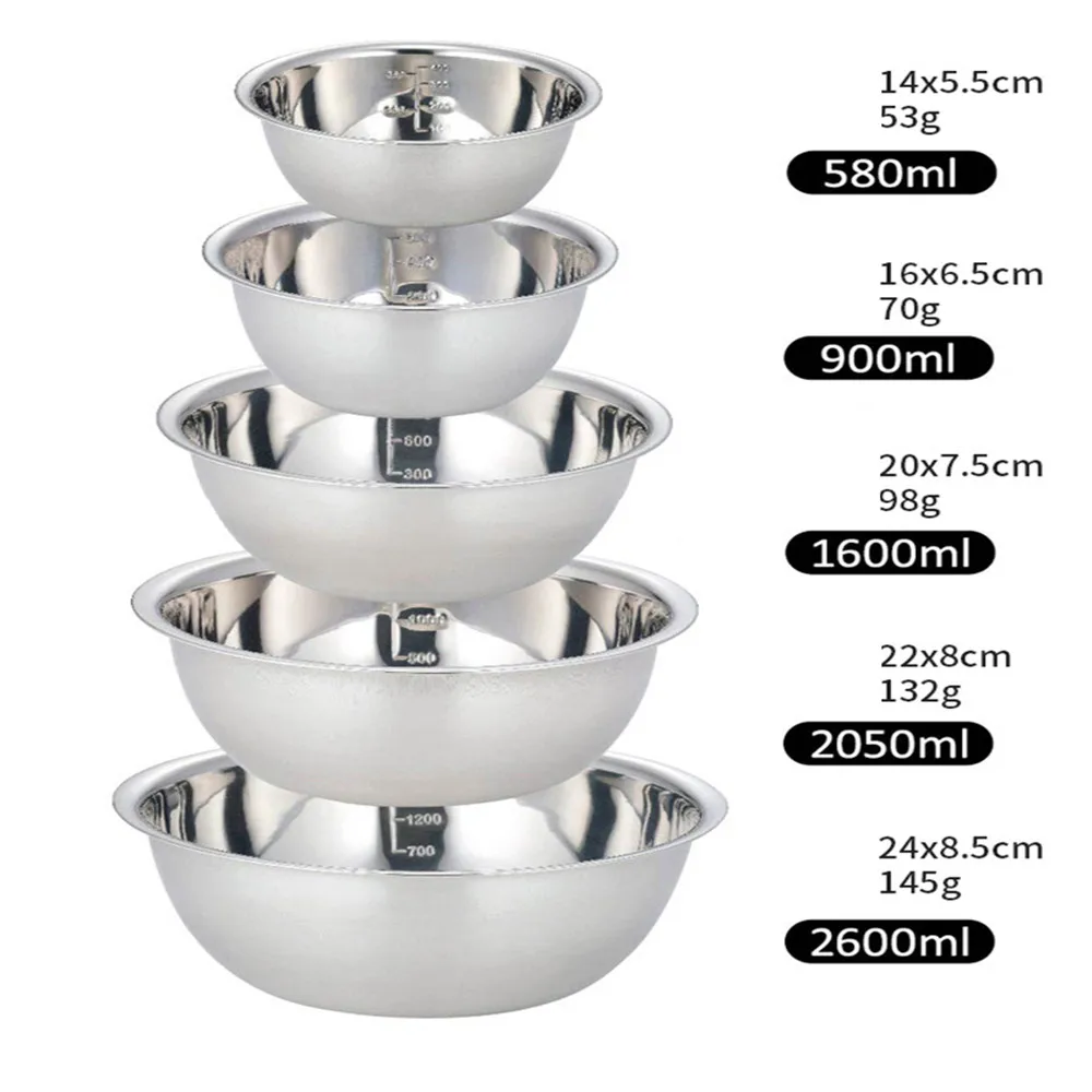 Миксер из нержавеющей стали, 5 штук, Салатница, суповая чаша с индикацией веса, подходит для использования на улице, для кухни, пикника, порта... 
Миксер из нержавеющей стали, 5 штук, Салатница, суповая чаша с индикацией веса, подходит для использования на улице, для кухни, пикника, порта...