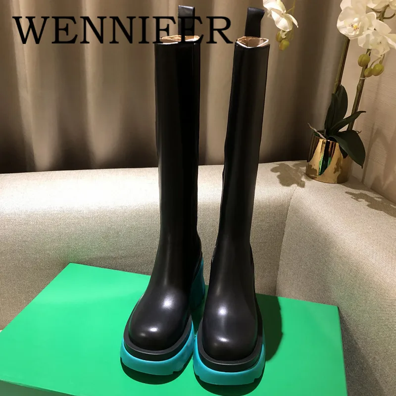Flash High Platform Neptune Green Chelsea Boots Round Toe Stretch Leather Runway Shoes Women Winter Chunky Knight Boots De Mujer
Flash High Platform Neptune Green Chelsea Boots Round Toe Stretch Leather Runway Shoes Women Winter Chunky Knight Boots De Mujer