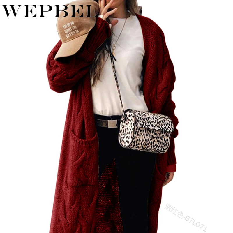 WEPBEL Women Winter Loose Knitted Long Cardigan Sweater Ladies Autumn Long Sleeve O Neck Pocket Knitwear Overcoat
WEPBEL Women Winter Loose Knitted Long Cardigan Sweater Ladies Autumn Long Sleeve O Neck Pocket Knitwear Overcoat