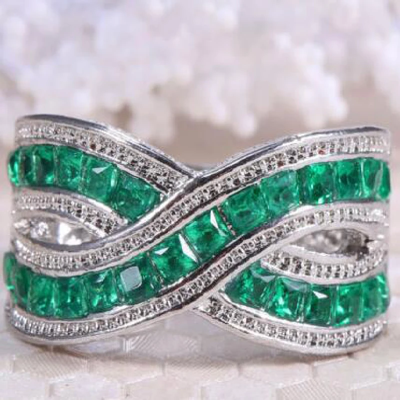Fashion Rings 925 Silver Jewelry Created Emerald Zircon Gemstone Cross Shape Finger Ring for Women Wedding Promise Party Gift
Fashion Rings 925 Silver Jewelry Created Emerald Zircon Gemstone Cross Shape Finger Ring for Women Wedding Promise Party Gift