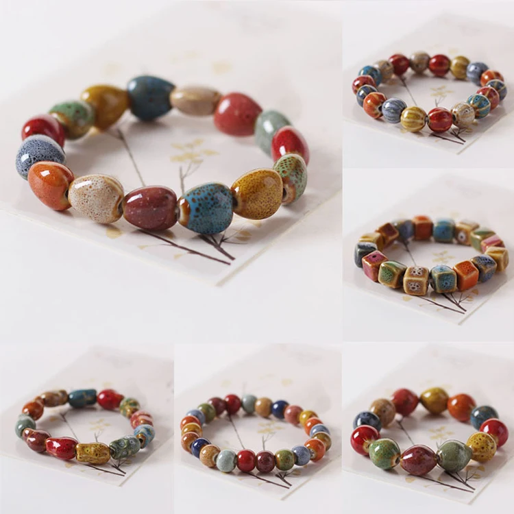 

Ethnic Style Fashion Glaze Ceramic Beaded Dainty Bracelets Strand Bracelet Multicolor Elastic For Loves' Gifts 1 Piece