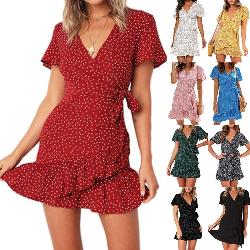 Women's New Products 2021 European and American Cross V-neck Ruffled Polka Dot Printed Dress
Women's New Products 2021 European and American Cross V-neck Ruffled Polka Dot Printed Dress