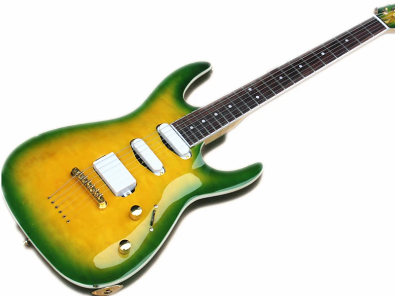 free shipping custom yellow green electric guitar,SSH pickups,strings through body, gold buttons,squilted maple veneer
free shipping custom yellow green electric guitar,SSH pickups,strings through body, gold buttons,squilted maple veneer
