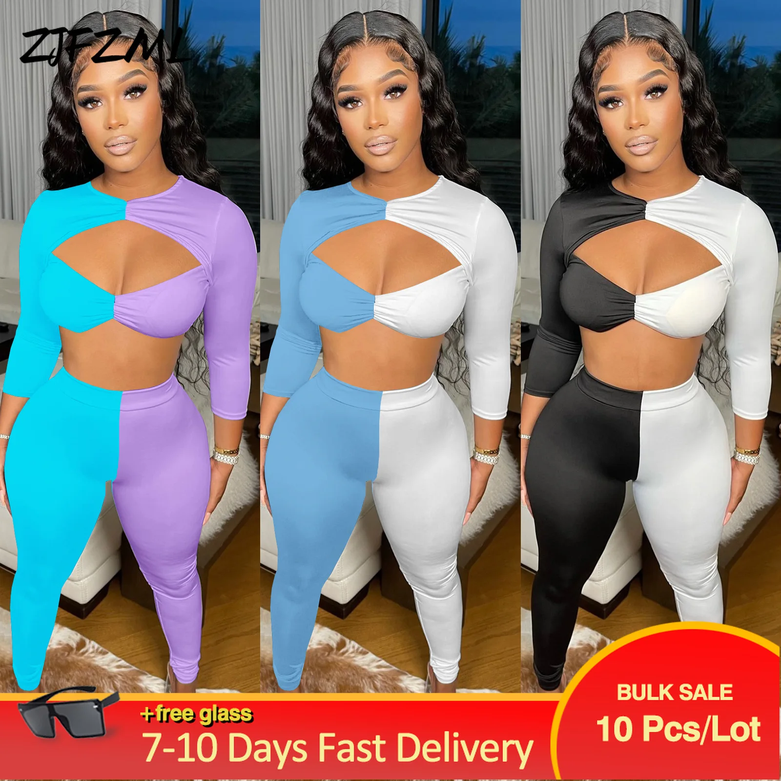 Bulk Items Wholesale Lots Two Piece Suit for Women Contrast Color Spliced Cut Out Long Sleeve Crop Top and Elastic Hight Pants
Bulk Items Wholesale Lots Two Piece Suit for Women Contrast Color Spliced Cut Out Long Sleeve Crop Top and Elastic Hight Pants