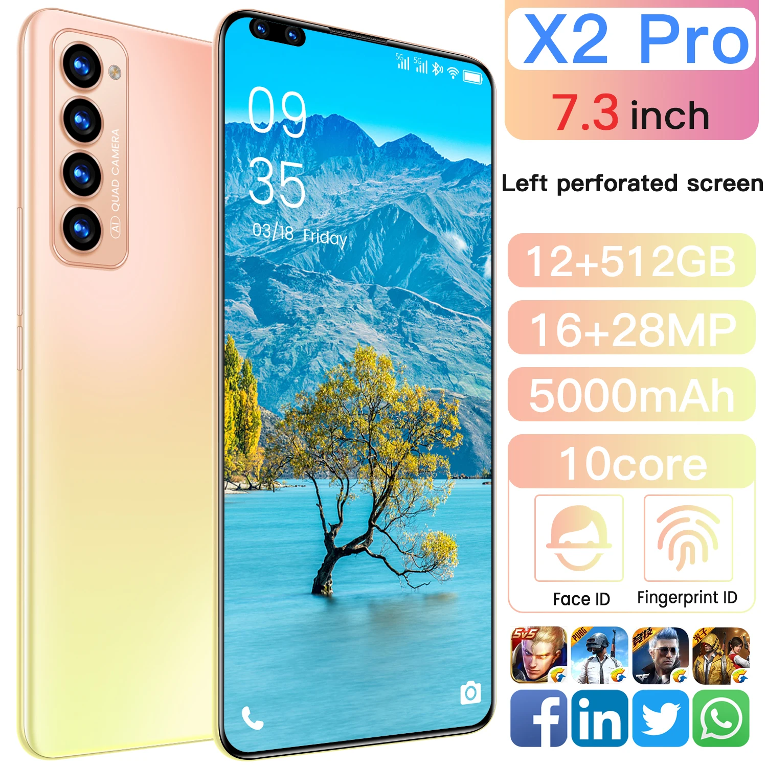 X2 Pro Global Version 7.3inch Smart Phone 12GB+512GB 5000mAh Android 24+48MP Camera Fingerprint Unlock Cellphone
X2 Pro Global Version 7.3inch Smart Phone 12GB+512GB 5000mAh Android 24+48MP Camera Fingerprint Unlock Cellphone