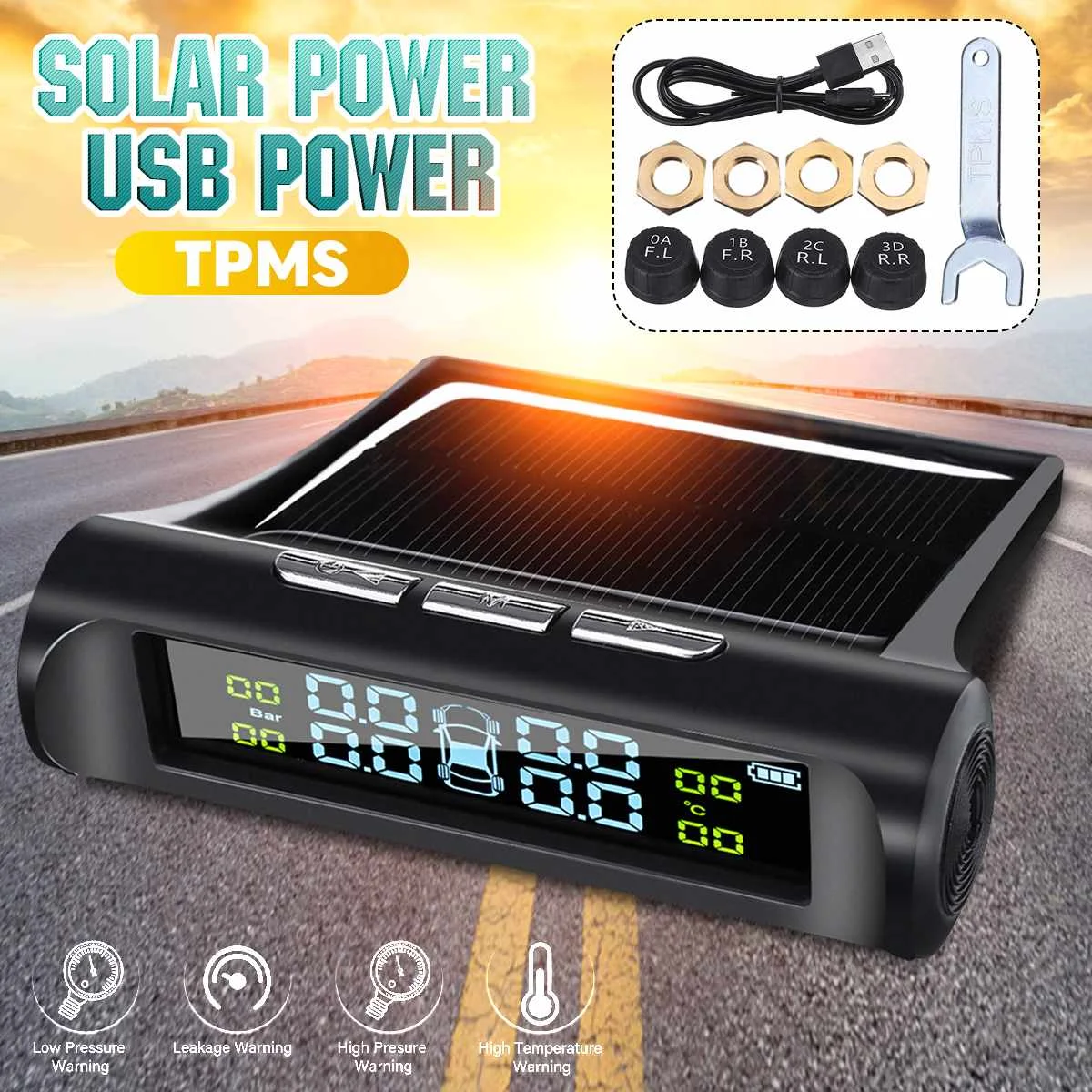 Universal Wireless Solar TPMS Tire Pressure Monitoring System Color LCD Display with 4 External Sensor Tire Pressure Alarm
Universal Wireless Solar TPMS Tire Pressure Monitoring System Color LCD Display with 4 External Sensor Tire Pressure Alarm