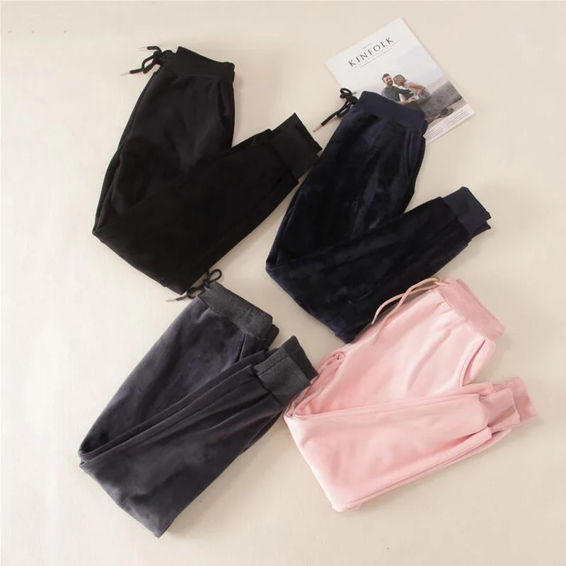 2020 Winter Women Pants Plus Size Casual Women's Long Trousers Thick velvet warm Harem Loose Gold Sweatpants | Женская одежда