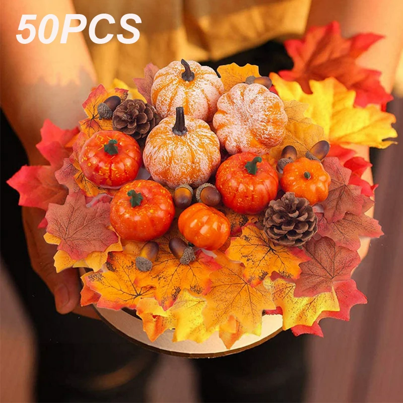 50PCS Simulation Pumpkin Golden Autumn Mini Pumpkin Set Halloween Pumpkin Thanksgiving Decoration Pumpkin Pine Cones Acorns Prop
50PCS Simulation Pumpkin Golden Autumn Mini Pumpkin Set Halloween Pumpkin Thanksgiving Decoration Pumpkin Pine Cones Acorns Prop