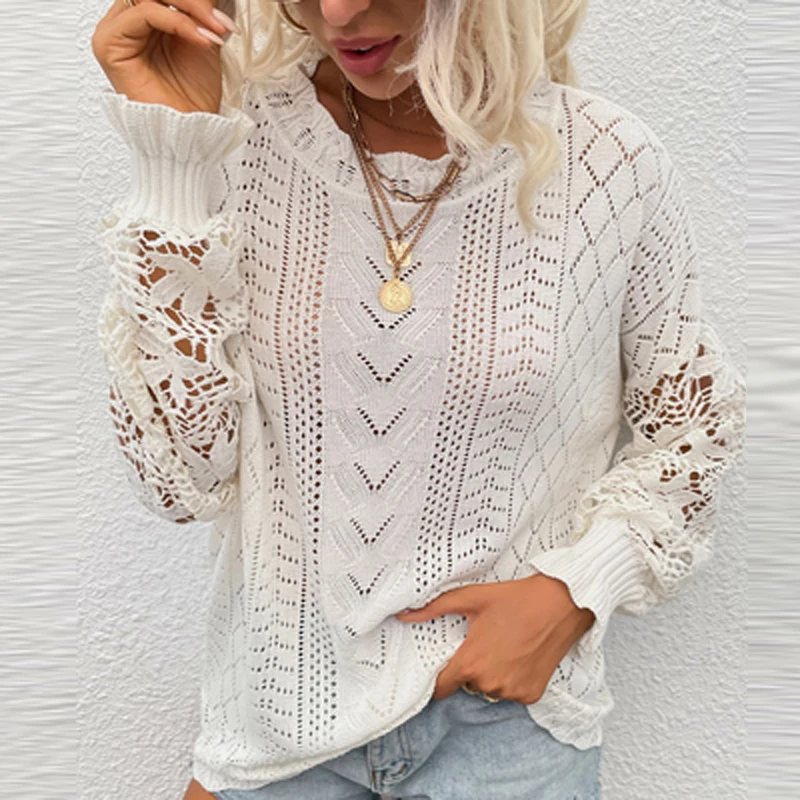 2021 New Fashion Chic Embroidery Lace Knitting Sweater Office Ladies Elegant Tops Autumn Spring Casual O-Neck Loose Sweaters
2021 New Fashion Chic Embroidery Lace Knitting Sweater Office Ladies Elegant Tops Autumn Spring Casual O-Neck Loose Sweaters