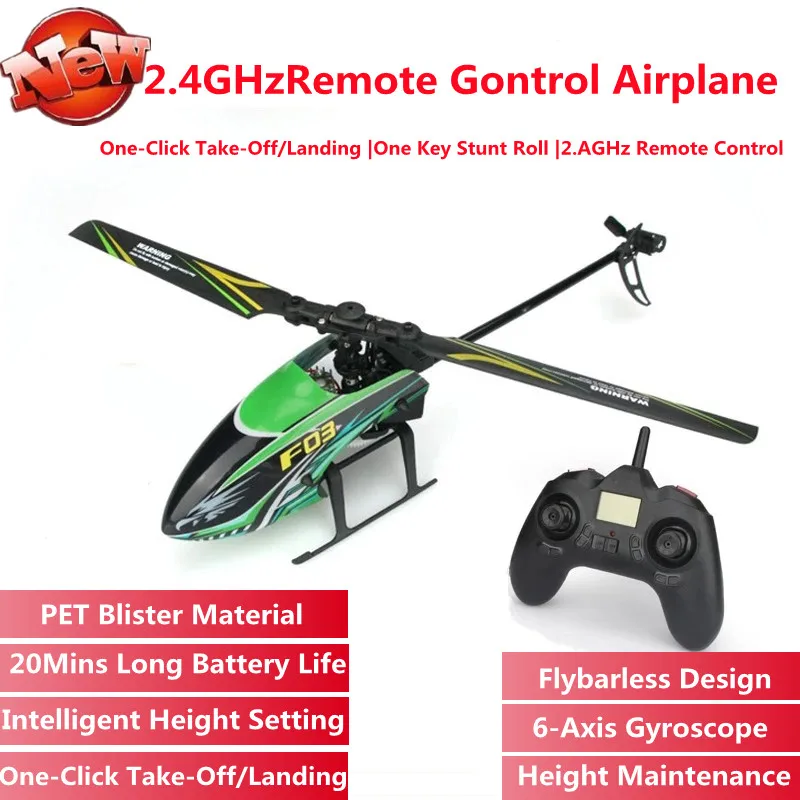 

One Key Takeoff/Landing RC Airplane Flybarless 6-Axis Gyroscope Digital Steering Gear 20Min 2.4GHz Remote Control Helicopter Toy