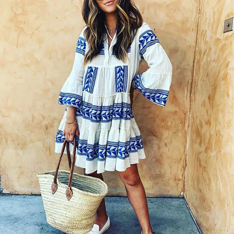 Print Ruffle Loose Dress Women Fashion Boho Beach Holiday Frill Sundress Female Sexy V Neck Casual Mini Dress Oversized Vestidos
Print Ruffle Loose Dress Women Fashion Boho Beach Holiday Frill Sundress Female Sexy V Neck Casual Mini Dress Oversized Vestidos