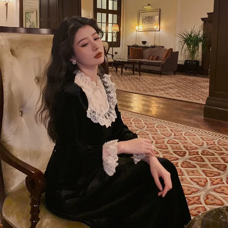 French Black Vintage Dress Korean Cute Women 2021 Spring Evening Party Dress Female Casual Retro Elegant Winter One Piece Dress
French Black Vintage Dress Korean Cute Women 2021 Spring Evening Party Dress Female Casual Retro Elegant Winter One Piece Dress