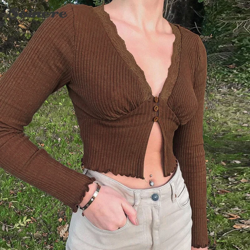 Women's Knitting Cardigan V-Neck Lace Streetwear Fashion Autumn 2021 New Long Sleeve Brown Shirts Vintage Sexy Party Wear Top
Women's Knitting Cardigan V-Neck Lace Streetwear Fashion Autumn 2021 New Long Sleeve Brown Shirts Vintage Sexy Party Wear Top