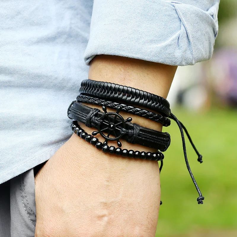 AJC New leather bracelet with black rudder accessories Vintage DIY handwoven four-piece leather bracelet set
AJC New leather bracelet with black rudder accessories Vintage DIY handwoven four-piece leather bracelet set