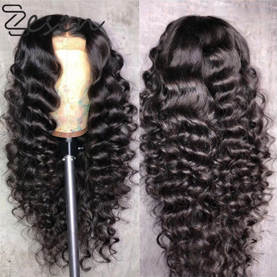 Zesen Loose Wave Synthetic Lace Front Wigs Black Long 26inch Deep Heat Resistant Fiber Daily Wear Wig with Baby Hair | Шиньоны и парики