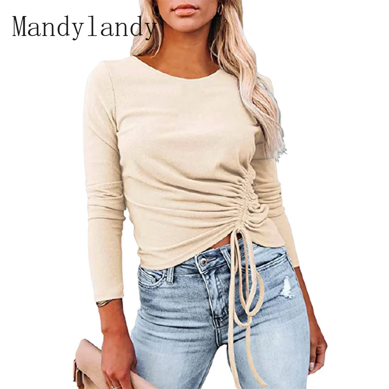 Mandylandy T-shirt Summer Fashion Long Sleeve O-Neck Pleated T-shirt Women's Casual Slim Fit Solid Color Lace Up T-shirt
Mandylandy T-shirt Summer Fashion Long Sleeve O-Neck Pleated T-shirt Women's Casual Slim Fit Solid Color Lace Up T-shirt