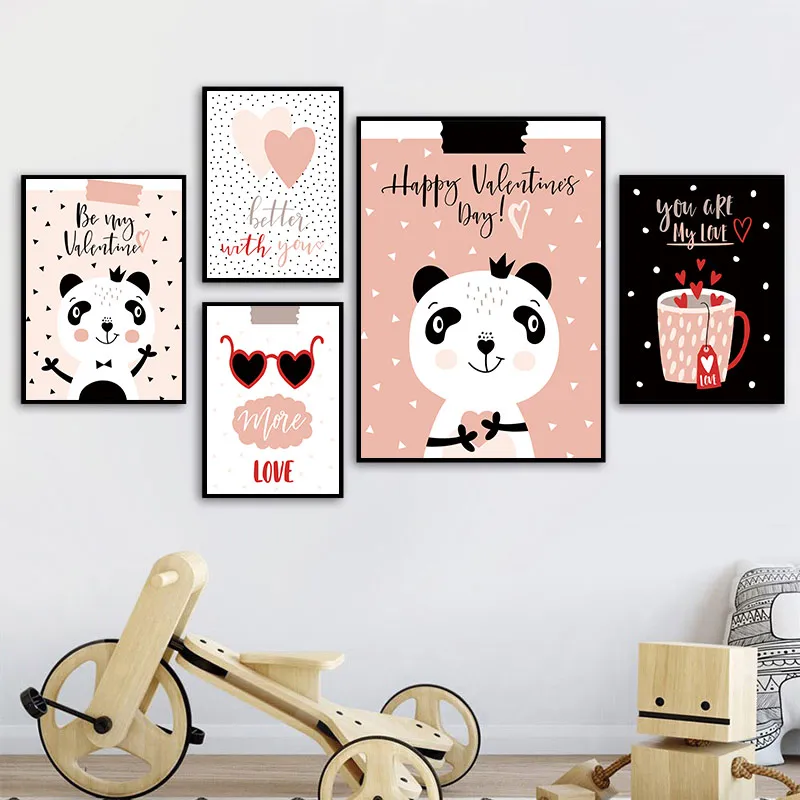 Children's Room Party Decoration Love Canvas Poster And Print Cute Bear Animal Heart Wall Art Painting Home Picture | Дом и сад