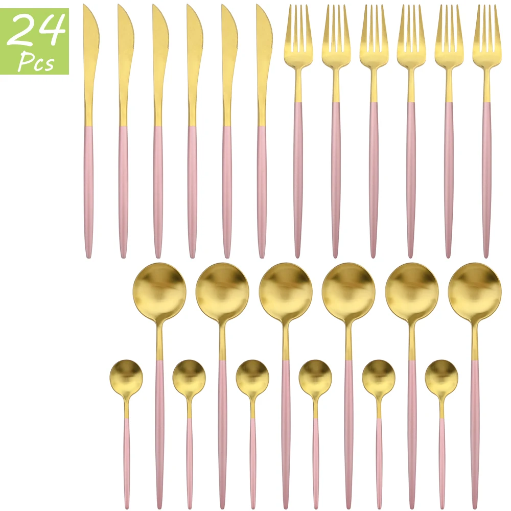 6People Pink Gold Dinnerware Set 304 Stainless Steel Cutlery Knife Fork Tea Spoon Tableware Western Kitchen Silverware Flatware
6People Pink Gold Dinnerware Set 304 Stainless Steel Cutlery Knife Fork Tea Spoon Tableware Western Kitchen Silverware Flatware