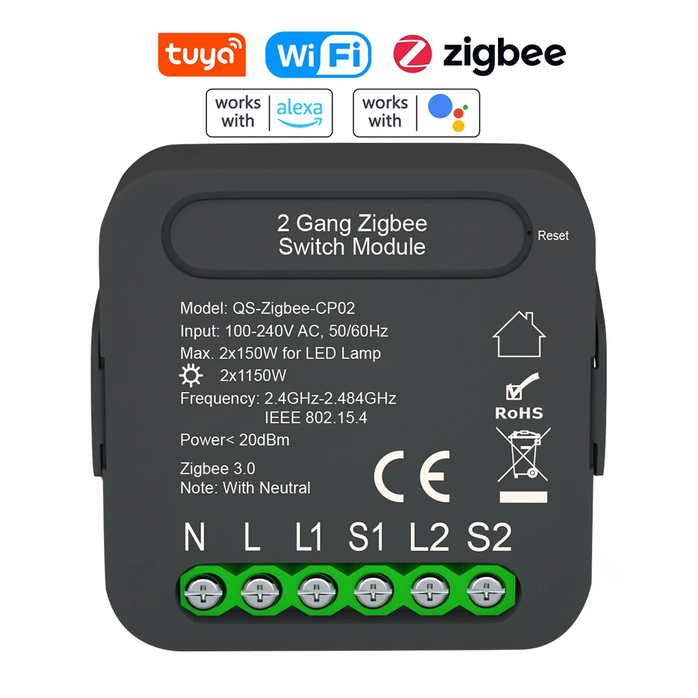 Умный бытовой модуль переключения электроприборов Tuya ZigBee, Двухкнопочный модуль освещения
Умный бытовой модуль переключения электроприборов Tuya ZigBee, Двухкнопочный модуль освещения