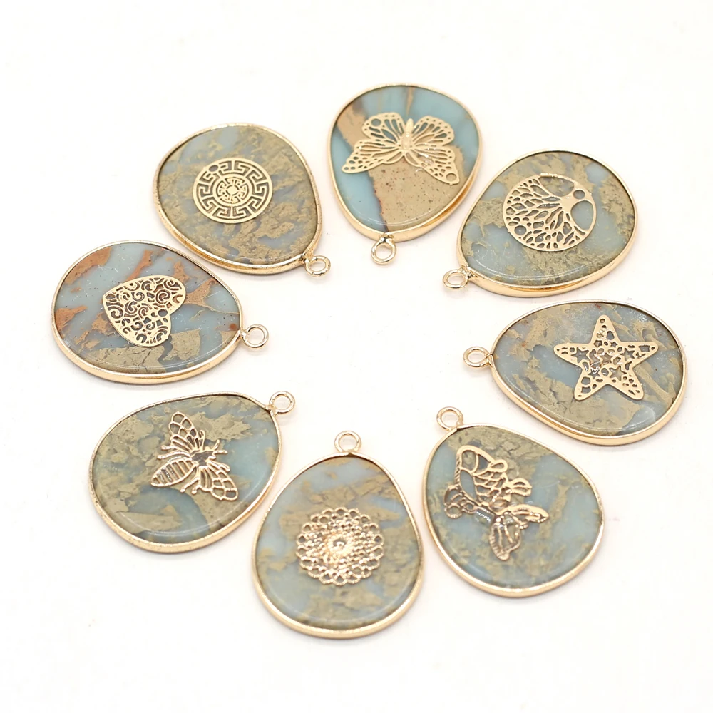 New Drop-Shaped Pendant Natural Stone Ocean Ore Gilt Edge Charm for Jewelry Making DIY Necklace Eardrop Accessories 26x35mm
New Drop-Shaped Pendant Natural Stone Ocean Ore Gilt Edge Charm for Jewelry Making DIY Necklace Eardrop Accessories 26x35mm