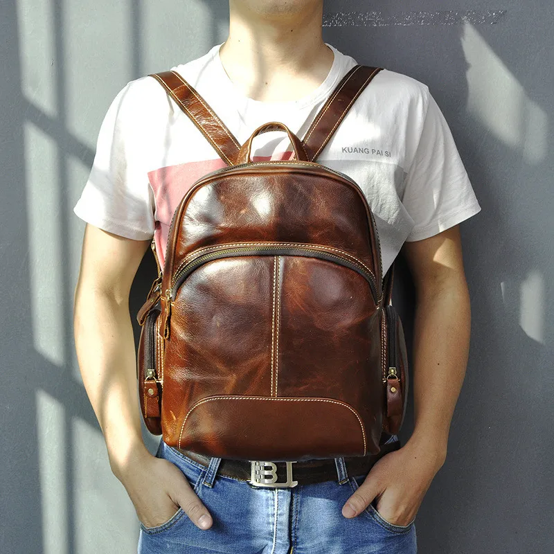 Original vintage leather backpack handmade leisure leather schoolbag men's and women's outdoor travel high-capacity trendy bag
Original vintage leather backpack handmade leisure leather schoolbag men's and women's outdoor travel high-capacity trendy bag