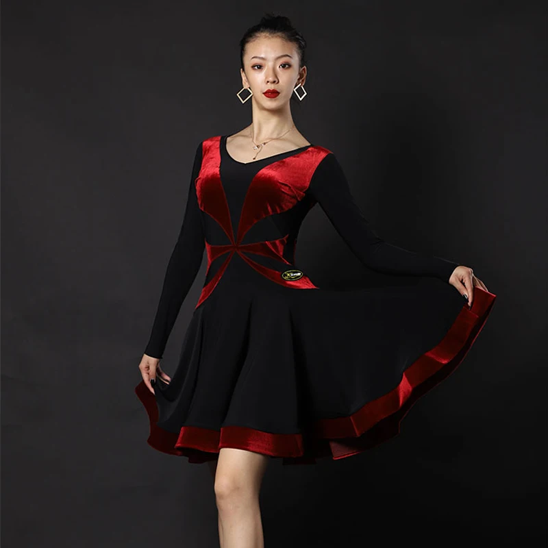 2020 Latin Dance Dress Adult Professional Black Rumba Skirt Modern Perofmrance Dancewear Group Show Costume BL3412 | Тематическая