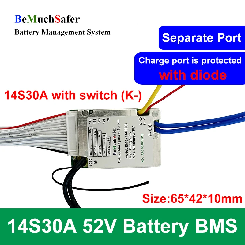 BeMuchSafer 14S 30A BMS 52 в 51,8 в 50,4 в 48 в 14S3 0A аккумулятор BMS зарядный порт с диодом для DIY E-Bike E-Scooter E-мотоциклы 
BeMuchSafer 14S 30A BMS 52 в 51,8 в 50,4 в 48 в 14S3 0A аккумулятор BMS зарядный порт с диодом для DIY E-Bike E-Scooter E-мотоциклы