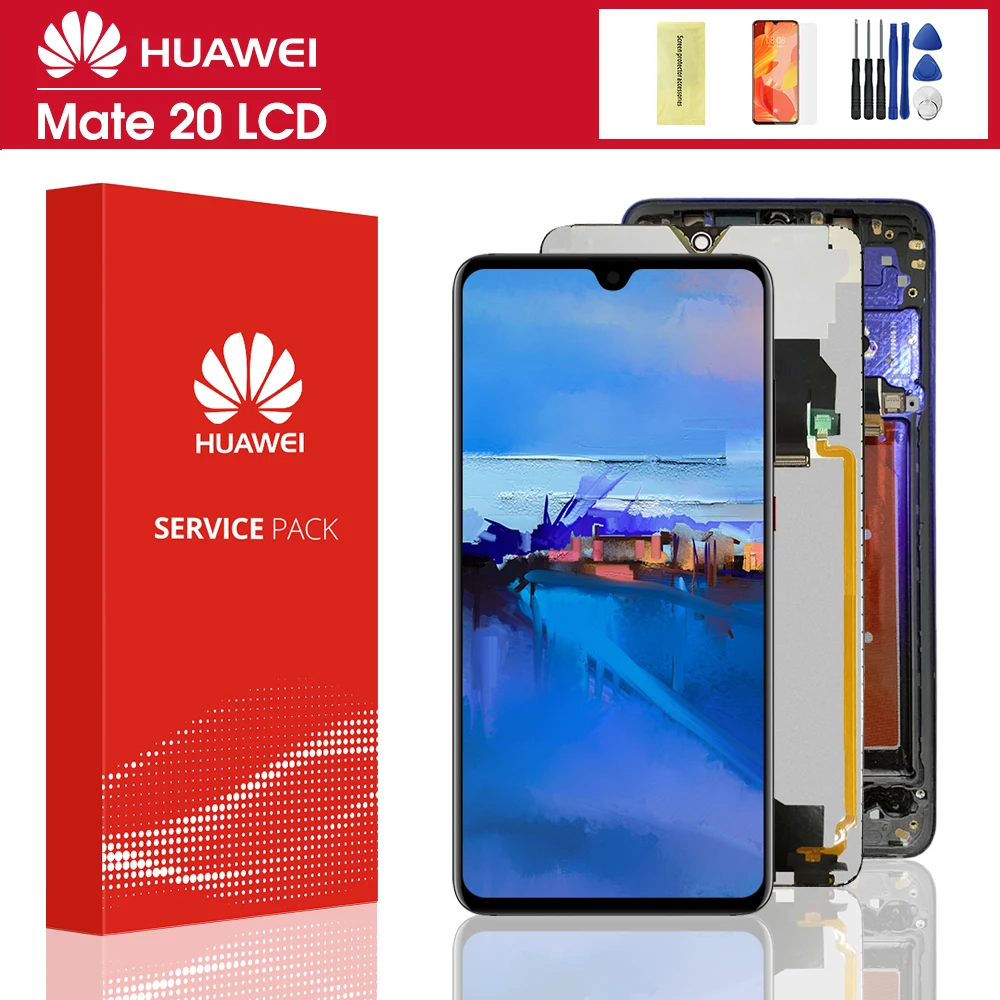 

Новый 100% протестированный 6,53 ''Оригинальный дисплей с рамкой для Huawei Mate 20, ЖК-дисплей с сенсорным экраном и дигитайзером в сборе, Mate20 HMA-l29