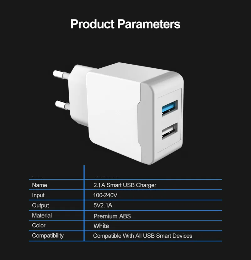 USB Charger 2 Ports Travel EU Plug Adapter Portable Wall Fast Charger Mobile Phone USB Cable For iphone Samsung Xiaomi Universal
USB Charger 2 Ports Travel EU Plug Adapter Portable Wall Fast Charger Mobile Phone USB Cable For iphone Samsung Xiaomi Universal